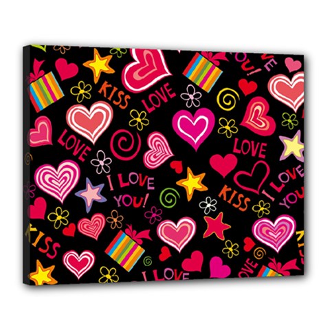 Multicolored Love Hearts Kiss Romantic Pattern Canvas 20  X 16  (stretched) by uniart180623