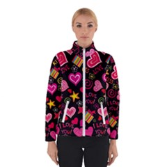 Multicolored Love Hearts Kiss Romantic Pattern Women s Bomber Jacket by uniart180623