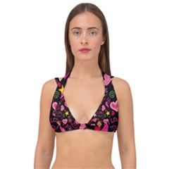 Multicolored Love Hearts Kiss Romantic Pattern Double Strap Halter Bikini Top by uniart180623