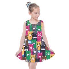 Cat Funny Colorful Pattern Kids  Summer Dress by uniart180623