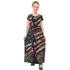 Flag Usa American Flag Kids  Short Sleeve Maxi Dress by uniart180623