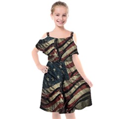 Flag Usa American Flag Kids  Cut Out Shoulders Chiffon Dress by uniart180623