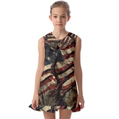 Flag Usa American Flag Kids  Pilgrim Collar Ruffle Hem Dress by uniart180623