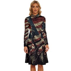 Flag Usa American Flag Long Sleeve Shirt Collar A-line Dress by uniart180623