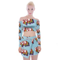 Fun Word Inscription Rainbow Pattern Off Shoulder Top With Mini Skirt Set by uniart180623