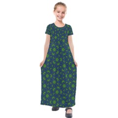 Green Patterns Lines Circles Texture Colorful Kids  Short Sleeve Maxi Dress by uniart180623