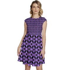 Mazipoodles Purple Donuts Polka Dot  Cap Sleeve High Waist Dress by Mazipoodles