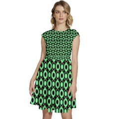 Mazipoodles Green Donuts Polka Dot Cap Sleeve High Waist Dress by Mazipoodles