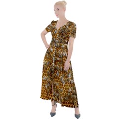 Honey Bee Bees Insect Button Up Short Sleeve Maxi Dress by Ravend