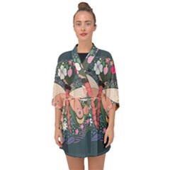 Bug Nature Flower Dragonfly Half Sleeve Chiffon Kimono by Ravend