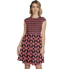 Mazipoodles Red Donuts Polka Dot  Cap Sleeve High Waist Dress by Mazipoodles