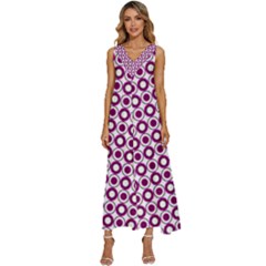 Mazipoodles Magenta White Donuts Polka Dot V-neck Sleeveless Loose Fit Overalls by Mazipoodles