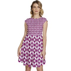 Mazipoodles Magenta White Donuts Polka Dot Cap Sleeve High Waist Dress by Mazipoodles