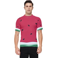 Minimalist Summer Watermelon Wallpaper Men s Short Sleeve Rash Guard by Ravend