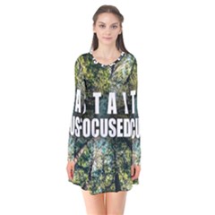 Stay Focused Focus Success Inspiration Motivational Long Sleeve V-neck Flare Dress by Bangk1t