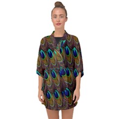 Peacock-feathers-bird-plumage Half Sleeve Chiffon Kimono by Ravend