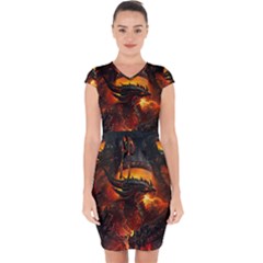 Dragon Art Fire Digital Fantasy Capsleeve Drawstring Dress  by Celenk