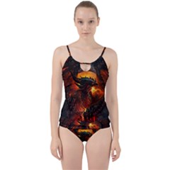 Dragon Art Fire Digital Fantasy Cut Out Top Tankini Set by Celenk