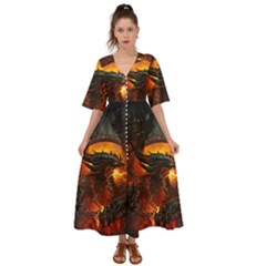 Dragon Art Fire Digital Fantasy Kimono Sleeve Boho Dress by Celenk