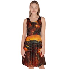 Dragon Art Fire Digital Fantasy Knee Length Skater Dress With Pockets by Celenk