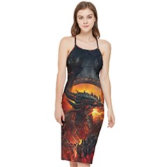 Dragon Art Fire Digital Fantasy Bodycon Cross Back Summer Dress by Celenk