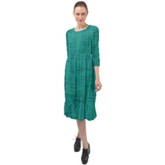 Painted Green Digital Wood Ruffle End Midi Chiffon Dress by ConteMonfrey