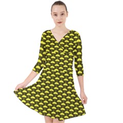 Under My Little Yellow Umbrella Quarter Sleeve Front Wrap Dress by ConteMonfrey