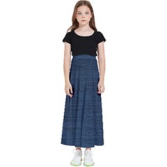 Digital Dark Blue Linen Kids  Flared Maxi Skirt by ConteMonfrey