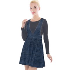 Digital Dark Blue Linen Plunge Pinafore Velour Dress by ConteMonfrey