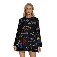 Black Background With Text Overlay Mathematics Formula Board Round Neck Long Sleeve Bohemian Style Chiffon Mini Dress by uniart180623