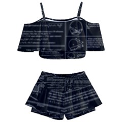 Black Background With Text Overlay Mathematics Trigonometry Kids  Off Shoulder Skirt Bikini by uniart180623