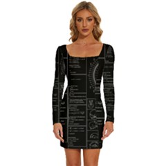 Black Background With Text Overlay Mathematics Trigonometry Long Sleeve Square Neck Bodycon Velvet Dress by uniart180623