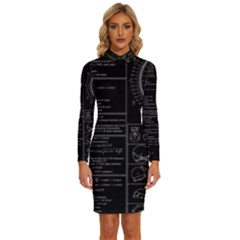 Black Background With Text Overlay Mathematics Trigonometry Long Sleeve Shirt Collar Bodycon Dress by uniart180623