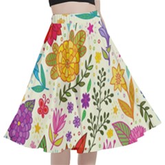 Colorful Flowers Pattern Abstract Patterns Floral Patterns A-line Full Circle Midi Skirt With Pocket by uniart180623