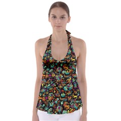 Cartoon Monster Pattern Abstract Background Babydoll Tankini Top by uniart180623