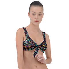 Cartoon Monster Pattern Abstract Background Front Tie Bikini Top by uniart180623