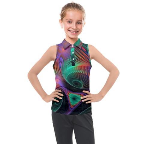 Circle Art 3d Artwork Graphics Vortex Colorful Digital Art Kids  Sleeveless Polo Tee by uniart180623