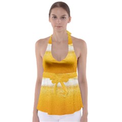 Texture Pattern Macro Glass Of Beer Foam White Yellow Babydoll Tankini Top by uniart180623