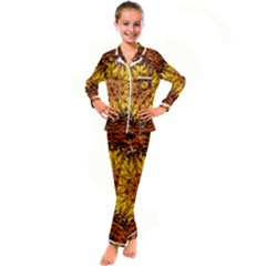 Abstract Gold Mandala Yellow Kids  Satin Long Sleeve Pajamas Set by uniart180623