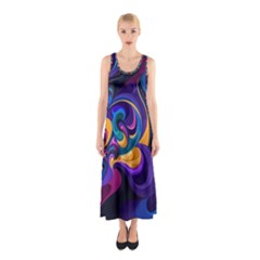 Colorful Waves Abstract Waves Curves Art Abstract Material Material Design Sleeveless Maxi Dress by uniart180623