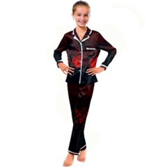 Dark Forest Jungle Plant Black Red Tree Kids  Satin Long Sleeve Pajamas Set by uniart180623