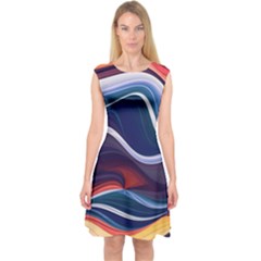 Wave Of Abstract Colors Capsleeve Midi Dress by uniart180623