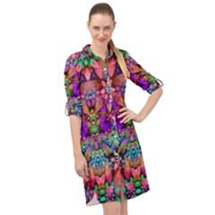 Flower Patterns Abstract Pattern Digital Art Long Sleeve Mini Shirt Dress by uniart180623