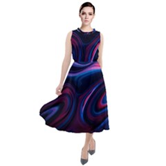 Purple Blue Swirl Abstract Round Neck Boho Dress by uniart180623