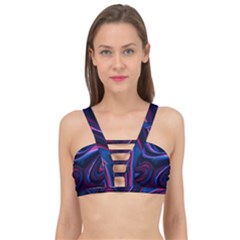 Purple Blue Swirl Abstract Cage Up Bikini Top by uniart180623