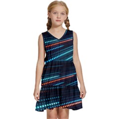 Orange Blue Dot Dots Lines Abstract Digital Art Kids  Sleeveless Tiered Mini Dress by uniart180623