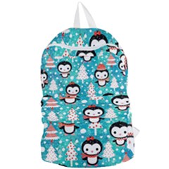 Blue Penguin Pattern Christmas Foldable Lightweight Backpack by uniart180623