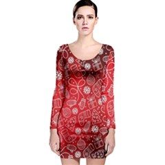 Christmas Pattern Red Long Sleeve Bodycon Dress by uniart180623