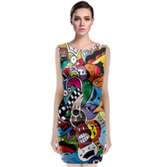 Cartoon Explosion Cartoon Characters Funny Sleeveless Velvet Midi Dress by uniart180623