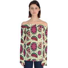 Watermelon Pattern Slices Fruit Off Shoulder Long Sleeve Top by uniart180623